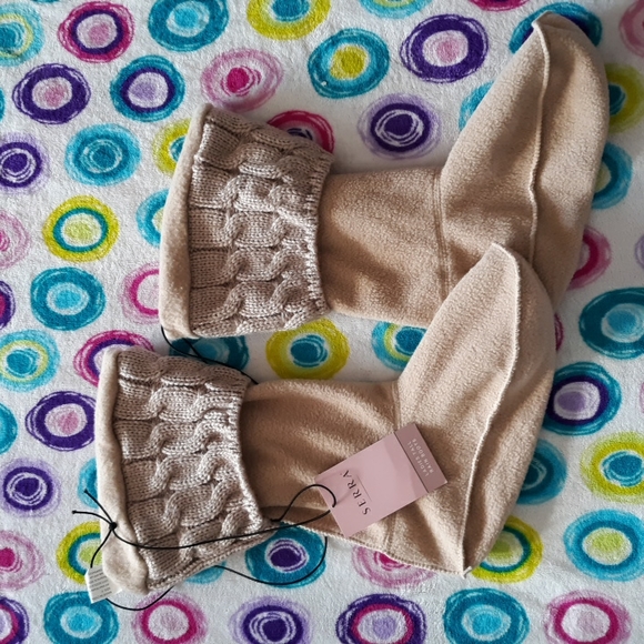 NWT Serra Sz 7 Tall Tan Cableknit Rainboot Liners - Picture 1 of 10